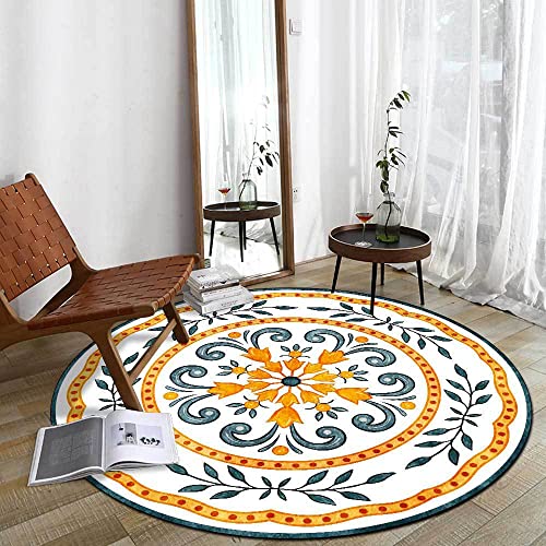 SJHDHDA Runder Kurzflor Teppich Schlafzimmer ø 130 cm Wohnzimmer Büro Wohnkultur Rutschfester Teppich Pflegeleicht Moderner Teppich Pastoral Floral Gelb Learned extensively von SJHDHDA