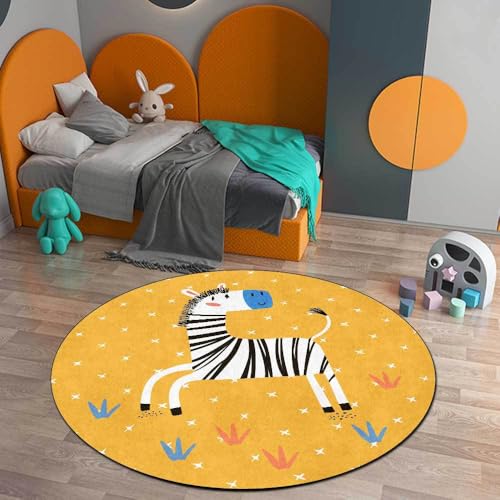 SJHDHDA Runder Kurzflor Teppich Schlafzimmer ø 130 cm Wohnzimmer Büro Wohnkultur Rutschfester Teppich Pflegeleicht Moderner Teppich Zebra Gelb Learned extensively von SJHDHDA