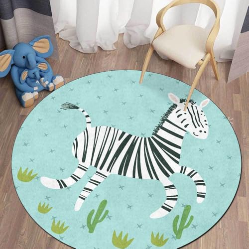 SJHDHDA Runder Kurzflor Teppich Schlafzimmer ø 130 cm Wohnzimmer Büro Wohnkultur Rutschfester Teppich Pflegeleicht Moderner Teppich Zebra Grün Learned extensively von SJHDHDA