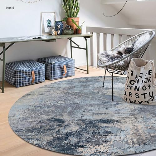 SJHDHDA Runder Kurzflor Teppich Schlafzimmer ø 130cm Wohnzimmer Büro Wohndeko Rutschfester Teppich Pflegeleicht Retro Old Ink Grau Blau Learned extensively von SJHDHDA