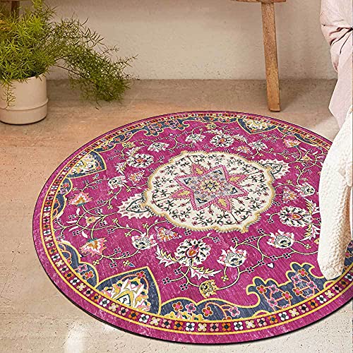 SJHDHDA Runder Neuer waschbarer Wohnzimmerteppich ø 80 cm Rutschfester Akzentteppich Schlafzimmer-Esszimmerteppich Weicher Kurzflorteppich Ethno-Teppich Floral Lila Learned extensively von SJHDHDA