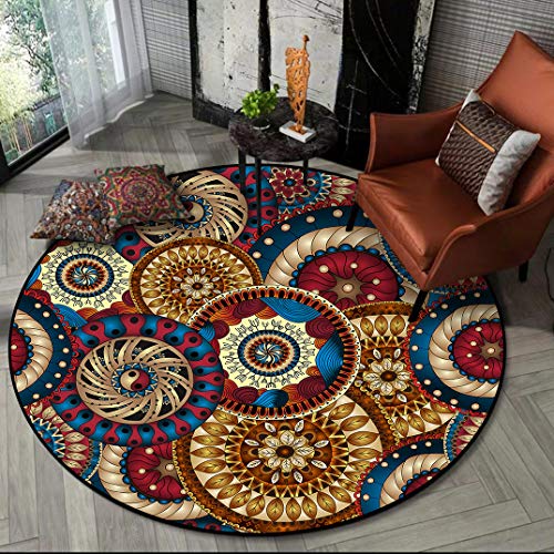 SJHDHDA Runder Neuer waschbarer Wohnzimmerteppich ø 80 cm Rutschfester Akzentteppich Schlafzimmer Esszimmerteppich Weicher Kurzflorteppich Moderner Teppich Kreis Floral Blau Learned extensively von SJHDHDA