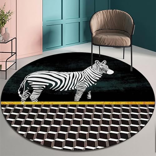 SJHDHDA Runder Teppich ø 160 cm Wohnzimmer Schlafzimmer Büro Esszimmer Eingangsbereich und Küche Waschbarer Rutschfester Flächenteppich Moderne geometrische Zebra-Nähte Schwarz Learned extensively von SJHDHDA