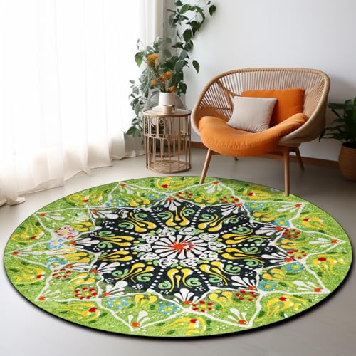 SJHDHDA Runder Teppich ø 160 cm Wohnzimmer Schlafzimmer Büro Esszimmer Flur und Küche Waschbarer Rutschfester Flächenteppich Vintage Teppich Aquarell Blumen Grün Learned extensively von SJHDHDA