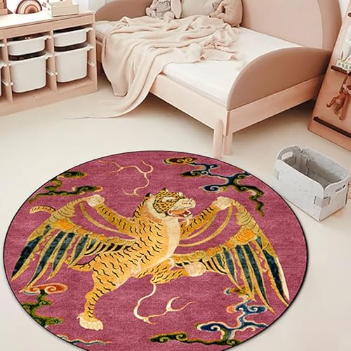 SJHDHDA Runder Teppich ø 160 cm Wohnzimmer Schlafzimmer Büro Esszimmer Flur und Küche Waschbarer Rutschfester Flächenteppich Vintage Teppich Tiger Pink Learned extensively von SJHDHDA