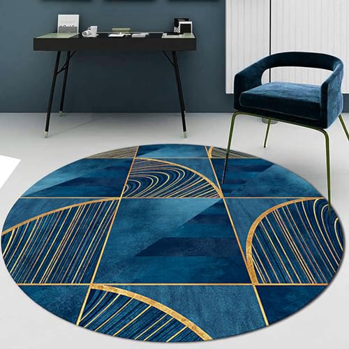 SJHDHDA Runder Teppich ø 70cm Küchenteppich für Schlafzimmer Wohnzimmer, rutschfest, waschbar Modern Geometrisch Patchwork Blau Learned extensively von SJHDHDA