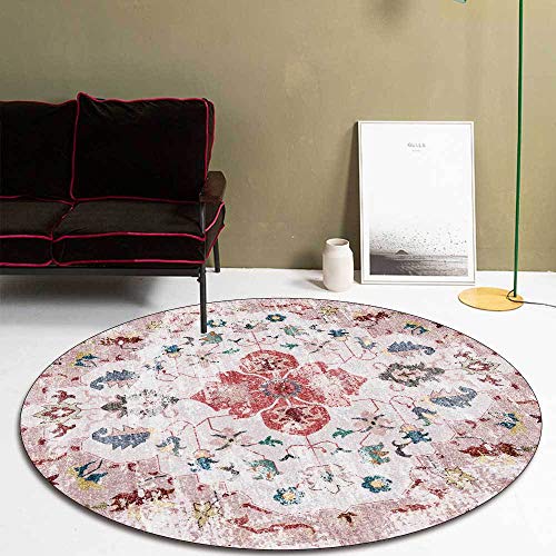 SJHDHDA Runder Wohnzimmer Schlafzimmer Weicher Großer Teppich ø 190 cm Rutschfester Waschbarer Büro Kurzflor Teppich Vintage Teppich Country Floral Rosa Learned extensively von SJHDHDA