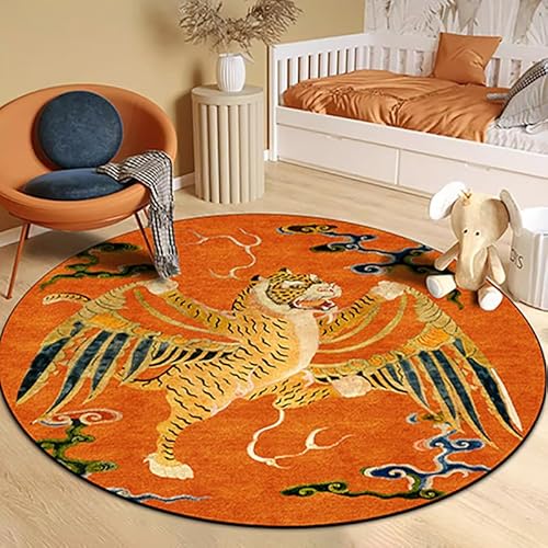 SJHDHDA Runder großer Wohnzimmerteppich ø 180 cm Weicher Schlafzimmer Kurzflor Rutschfester Esszimmerteppich Vintage Teppich Tiger Orange Learned extensively von SJHDHDA