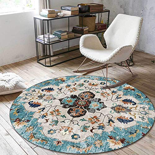 SJHDHDA Runder weicher Teppich für Schlafzimmer, Wohnzimmer, Büro und Esszimmer, große Innendekoration, rutschfeste Teppiche, Vintage-Teppich, Country-Blumenmuster, Blau Learned extensively von SJHDHDA