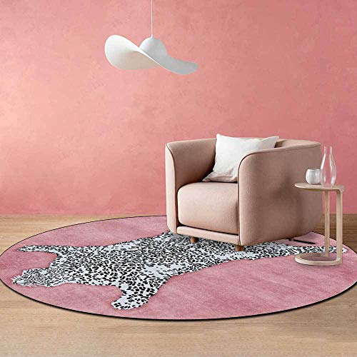 SJHDHDA Runder weicher Teppich für Schlafzimmer, Wohnzimmer, Büro und Esszimmer, große Innendekoration, rutschfeste Teppiche, moderner Teppich, Schwarz, Weiß, Tiger-Print, Rosa Learned extensively von SJHDHDA