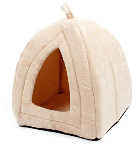 SJHDHDA Super warme Katzenhöhle, Winter-warmes Kätzchen-Welpen-Schlafbett mit Kissen, Zelt, kleine Hunde, Katzenhaus, Zwinger, Bettunterlage-Beige_L_ Learned extensively von SJHDHDA