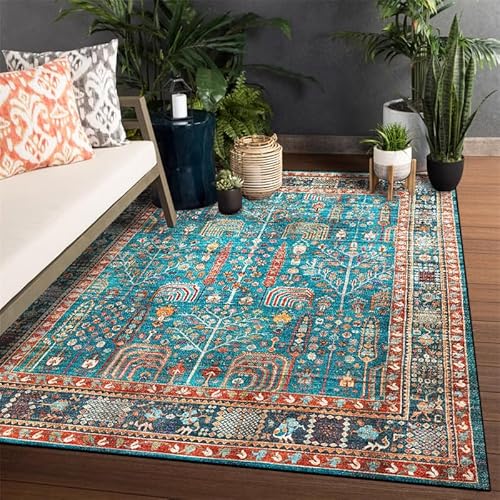 SJHDHDA Teppiche für Wohnzimmer, Schlafzimmer, luxuriös, weich, groß, rutschfest, waschbar, für Büro, Flur, Kurzflor, Ethno-Blumenmuster, Blau, 200 x 290 cm Learned extensively von SJHDHDA