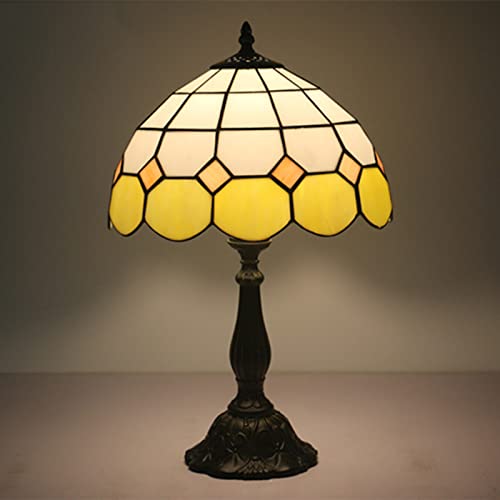 SJHDHDA Tischlampe im Tiffany-Stil, E27, Schreibtischlampe, aus Buntglas, Retro, Wohnzimmer, Arbeitszimmer, Schlafzimmer, Nachttischlampe, 49 cm hoch, Gelb von SJHDHDA