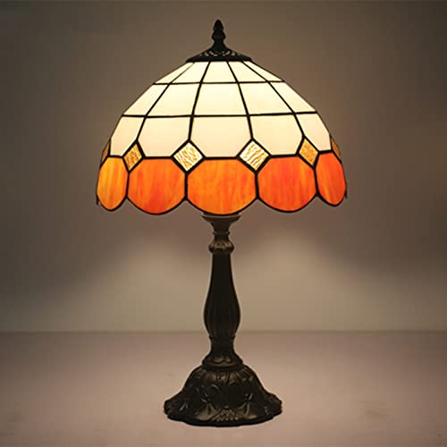 SJHDHDA Tischlampe im Tiffany-Stil, E27, Schreibtischlampe, aus Buntglas, Retro, Wohnzimmer, Arbeitszimmer, Schlafzimmer, Nachttischlampe, 49 cm hoch, Orange Learned Extenvely von SJHDHDA