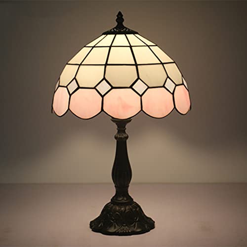 SJHDHDA Tischlampe im Tiffany-Stil, E27, Schreibtischlampe, aus Buntglas, Retro, Wohnzimmer, Arbeitszimmer, Schlafzimmer, Nachttischlampe, 49 cm hoch, Rosa Learned erweiterbar von SJHDHDA