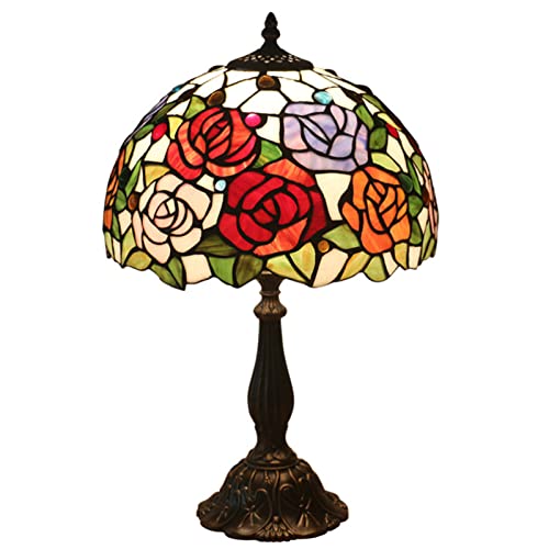 SJHDHDA Tischlampe im Tiffany-Stil, romantische Rosen, Glasmalerei, 30,5 cm breit, für Schlafzimmer, Wohnzimmer, Bar, Büro, learned erweiterbar von SJHDHDA