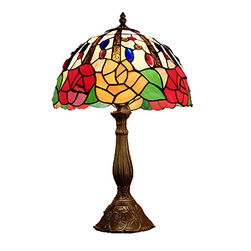 SJHDHDA Tischleuchte aus Buntglas mit Rosenblüten, dekorative Schreibtischlampe im Tiffany-Stil, für Schlafzimmer, Wohnzimmer, Büro, 48 cm hoch von SJHDHDA