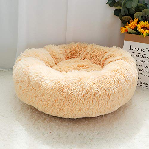 SJHDHDA Warmes Fleece-Hundekatzenbett, runde Hundehütte, Haustier-Katzenhaus, Lange Plüschhunde, Schlafsofa, Welpen-Katzenbett, Mattenkissen, Beige_40 cm Learned extensively von SJHDHDA