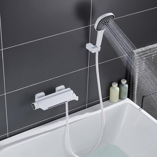 SJHDHDA Wasserfall-Mischbatterie für Badewanne und Dusche, Wandmontage, weißer Einhebel-Brausemischer, 3-Modus, Handbrause und Schlauchset für Badewannenarmaturen Learned extensively von SJHDHDA