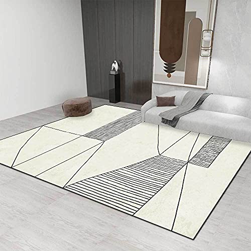 SJHDHDA Weicher Teppich für Schlafzimmer, Wohnzimmer, Büro und Esszimmer, große Innendekoration, rutschfeste Teppiche, Moderne abstrakte Linien, cremefarben, 200 x 300 cm Learned extensively von SJHDHDA