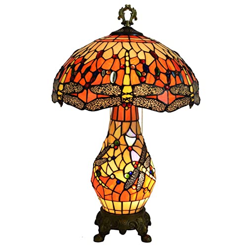 Tiffany Style Buntglas-Tischlampe, 40 cm, pastorale Libelle, Nachttischlampe, Schreibtisch-Leselampe E27, Metallsockel für Schlafzimmer, Wohnzimmer, Büro, learned extenvely von SJHDHDA