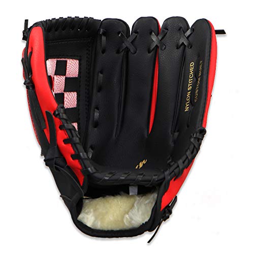 SJHFKDK Baseballhandschuh,Baseball Handschuhe Kinder/Erwachsene PVC Baseballhandschuh Handgemachte Softball-Übungsgeräte Größe 9.5/10,5/11,5/12,5 Zoll Linke Hand(Red and Black,11.5 Inch) von SJHFKDK