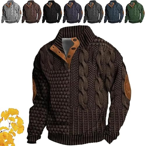 Herrenbekleidung, gestrickte Vintage-Sweatshirts für Herren mit Reißverschluss, Stehkragen-Button-Down-Sweatshirts für Herren (1pcs-Brown,Small) von SJHKXAHY