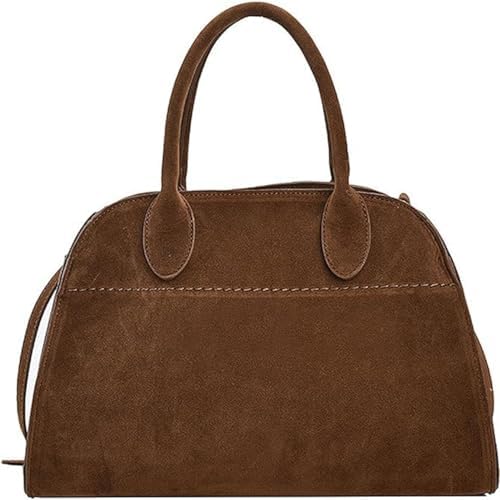 Wildleder-Tragetasche, Vintage-Tasche mit Tragegriff – Vintage-Taschen, Handtasche modisch, Tragetasche mit verstellbarem Riemenfür Arbeit, Einkaufen, Reisen, Schule (Brown,S) von SJIESOG