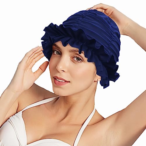 Badekappe Damen Mädchen Badehaube Silikon Schwimmkappe Nicht Wasserdicht Bademütze Stretch Schwimmhaube Ohrenschutz Swimming Cap Retro Badehüte Duschen Pool Schwimmmütze für Lange Haare Strand von SJTJSPX