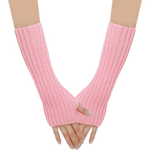 SJTJSPX Armstulpen Damen Mädchen Handschuhe Lange Handstulpen Fingerlose Winterhandschuhe Halbfinger Strickhandschuhe Einfarbig Armwärmer Stretch Pulswärmer Armlinge für Büro Tippen Computer von SJTJSPX