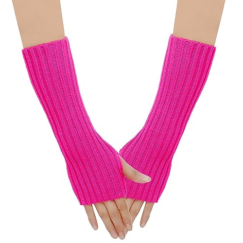 SJTJSPX Armstulpen Damen Mädchen Handschuhe Lange Handstulpen Fingerlose Winterhandschuhe Halbfinger Strickhandschuhe Einfarbig Armwärmer Stretch Pulswärmer Armlinge für Büro Tippen Computer von SJTJSPX