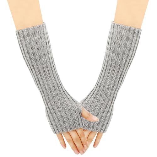 SJTJSPX Armstulpen Damen Mädchen Handschuhe Lange Handstulpen Fingerlose Winterhandschuhe Halbfinger Strickhandschuhe Einfarbig Armwärmer Stretch Pulswärmer Armlinge für Büro Tippen Computer von SJTJSPX