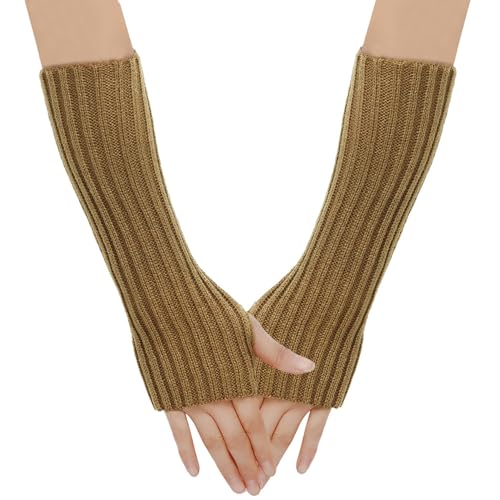 SJTJSPX Armstulpen Damen Mädchen Handschuhe Lange Handstulpen Fingerlose Winterhandschuhe Halbfinger Strickhandschuhe Einfarbig Armwärmer Stretch Pulswärmer Armlinge für Büro Tippen Computer von SJTJSPX