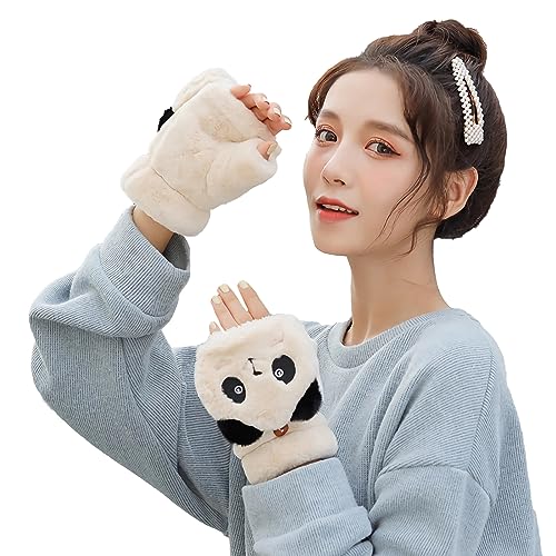 SJTJSPX Damen Fingerlose Handschuhe mit Flip-Top Warme Winterhandschuhe Cartoon Panda Halbfinger Handschuhe Outdoor Plüsch Fäustlinge für Fahrrad Ski Schule Arbeit SJTJSPX Damen Fingerlose Handschuhe mit Flip-Top Warme Winterhandschuhe Cartoon Panda Halbfinger Handschuhe Outdoor Plüsch Fäustlinge für Fahrrad Ski Schule Arbeit von SJTJSPX