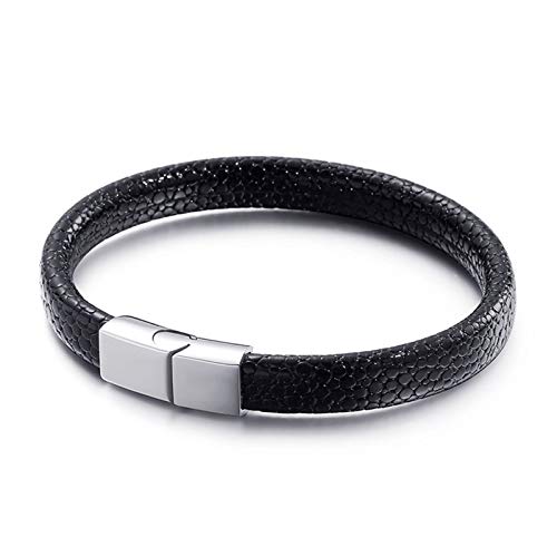 SJZWCHQ Edelstahlarmband Herren Lederarmbänder Hip Hop Schlangenhaut Schwarz/Hellblau/Braun von SJZWCHQ