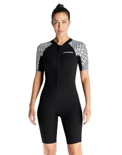 SK Studio Shorty Neoprenanzug für Damen 3mm Neopren Tauchanzüge Stretch Kurzarm Einteiler Tauchhaut Frontreißverschluss Thermal Badeanzug zum Surfen Schwimmen Schnorcheln Black, XXL von SK Studio