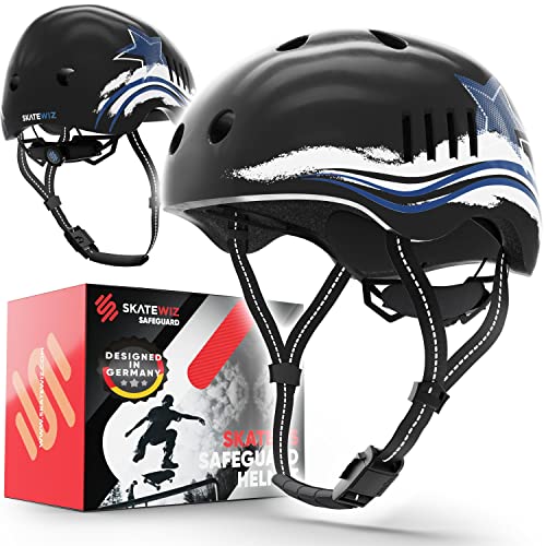 SKATEWIZ Kinder Fahrradhelm Mädchen - Fahrradhelm Kinder Jungen, Fahrradhelm Kinder - Skaterhelm Kinder, Fahrrad Helm Kind, Kinderhelm - Helm Kinder, Helm Fahrrad - Größe S Schwarz-Blau Stern SKATEWIZ Kinder Fahrradhelm Mädchen - Fahrradhelm Kinder Jungen, Fahrradhelm Kinder - Skaterhelm Kinder, Fahrrad Helm Kind, Kinderhelm - Helm Kinder, Helm Fahrrad - Größe S Schwarz-Blau Stern von SKATEWIZ