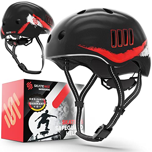 SKATEWIZ Kinder Fahrradhelm Mädchen - Fahrradhelm Kinder Jungen, Fahrradhelm Kinder - Skaterhelm Kinder, Fahrrad Helm Kind, Kinderhelm - Helm Kinder, Helm Fahrrad - Größe S Schwarz-Rot SKATEWIZ Kinder Fahrradhelm Mädchen - Fahrradhelm Kinder Jungen, Fahrradhelm Kinder - Skaterhelm Kinder, Fahrrad Helm Kind, Kinderhelm - Helm Kinder, Helm Fahrrad - Größe S Schwarz-Rot von SKATEWIZ