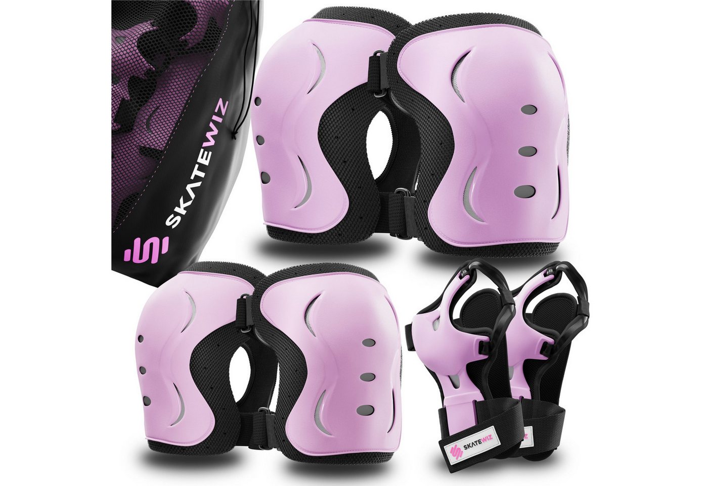 SKATEWIZ Protektoren-Set Schoner Inliner Geschenke für Kinder Knieschoner Erwachsene (Schützer Set Inliner skates Kinder und Rollschuhe, 6-tlg., Knieschoner Kinder - Inliner Schoner Erwachsene Schützer Inliner), Skateboard Schutzausrüstung Schlittschuhe Schoner von SKATEWIZ