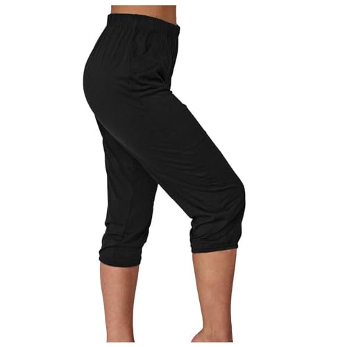 3/4 Leggings Damen Sommer | Sporthose Knielang Outfits Summer Elegant Grosse Groessen Fahrradbekleidung 7/8 Stretch Jeggings Länge Activewear Outdoor Schlupfhose Outfit Radlerhose (Schwarz, M) von SKFLABOOF