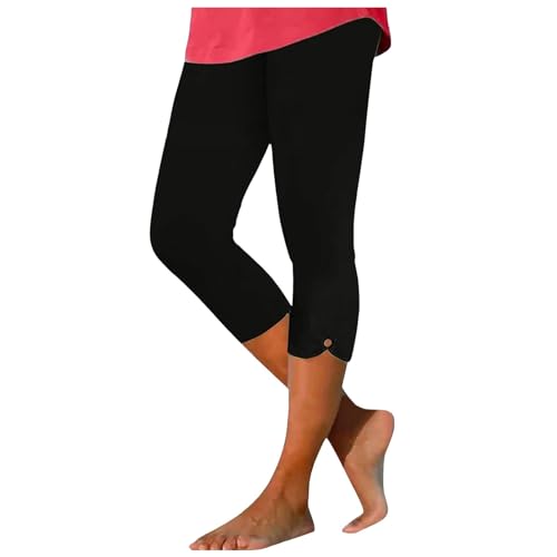 3/4 Leggings Hose Yogahose Damen | Kurze Sport Capri Leggings Dreiviertel Hose 3/4 Caprihose Sporthose 7/8 Fahrradhosen Für Damen Capri-Leggings Knielang Hosen Sommer Stretch (004d Schwarz, M) von SKFLABOOF