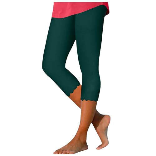 3/4 Leggings Hose Yogahose Damen | Kurze Sport Capri Leggings Dreiviertel Hose 3/4 Caprihose Sporthose 7/8 Fahrradhosen Für Damen Capri-Leggings Knielang Hosen Sommer Stretch (003n GN1, XXL) von SKFLABOOF