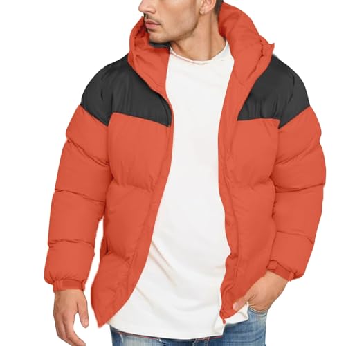 Angebot des Tages, Daunenjacke Herren Jacken Übergang Sweatjacke Mit Kapuze Winter Arbeitsjacke Wanderjacke Sportjacke Jacke Softshell Parka Puffer Jacket Orange, M von SKFLABOOF