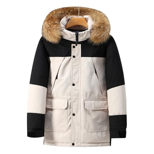 Angebot des Tages, Herren Winterjacke Puffer Jacke Sportjacken Für Arbeitsjacke Wasserdicht Sweatjacke Mit Kapuze Outdoorjacke Autumn Jacket Men Herren-Jacken Beige, XL von SKFLABOOF