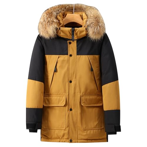 Angebot des Tages, Herren Winterjacke Puffer Jacke Sportjacken Für Arbeitsjacke Wasserdicht Sweatjacke Mit Kapuze Outdoorjacke Autumn Jacket Men Herren-Jacken Gelb, 3XL von SKFLABOOF