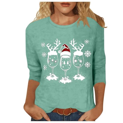 Angebote Damen, Weihnachts Bluse Damen Ugly Christmas Sweater Pullover 3/4 Arm Blusenshirt Weihnachtspullover Damen-Oberteile Oberteile Mintgrün, XL von SKFLABOOF