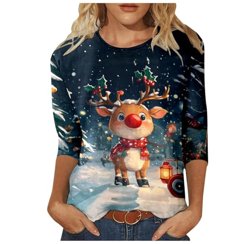 Angebote des Tages Heute, Weihnachtsshirt Damen Mode Shirts & Blusen 3/4 Arm Weihnachtspullover Lustig Weihnachten Pullover Damen-Oberteile Braun, L von SKFLABOOF