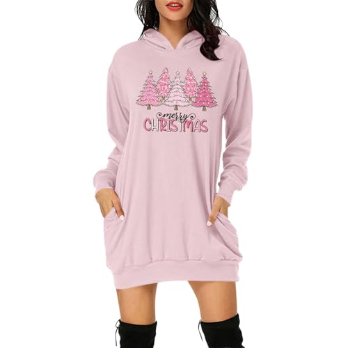 Angebote des Tages Heute Damen, Kleid Damen Weihnachten Hoodie Minikleid Winter Weihnachtskleid Long Pullover Kleider Weihnachtsbekleidung Rosa, L von SKFLABOOF