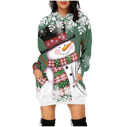 Angebote des Tages Heute Damen, Kleid Weihnachten Damen Hoodie Teenager Mädchen Christmas Pullover Winter Weihnachtskleider Long Weihnachtskleid Kostüm Grün, XXL von SKFLABOOF