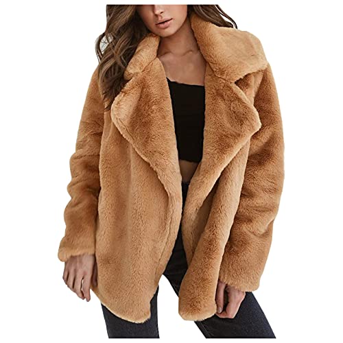 Angebote des Tages Heute Damen, Teddy Fleecejacke Damen Teddyjacke Mantel Wolle Strickjacke Winter Damenmantel Für Den Übergang Fleecejacken Sherpa Jacke Braun, XXL von SKFLABOOF